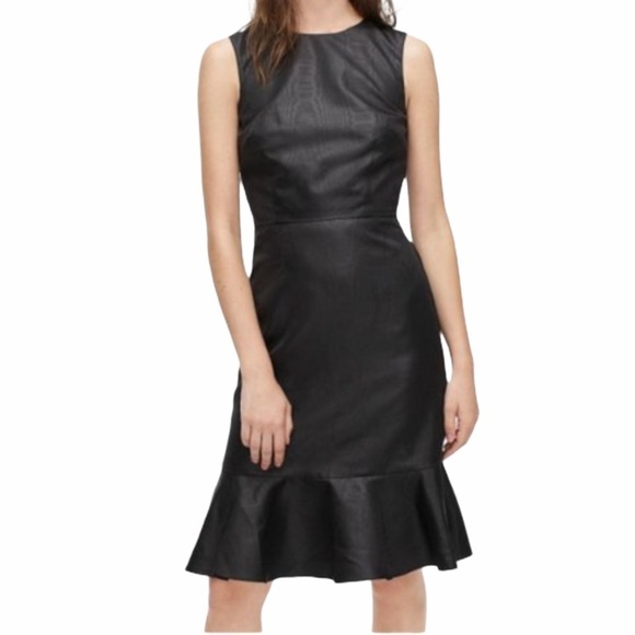 J. CREW Ruffle Hem Bow Back Black Sheen Sheath Dress Size 8 NEW - Picture 1 of 10